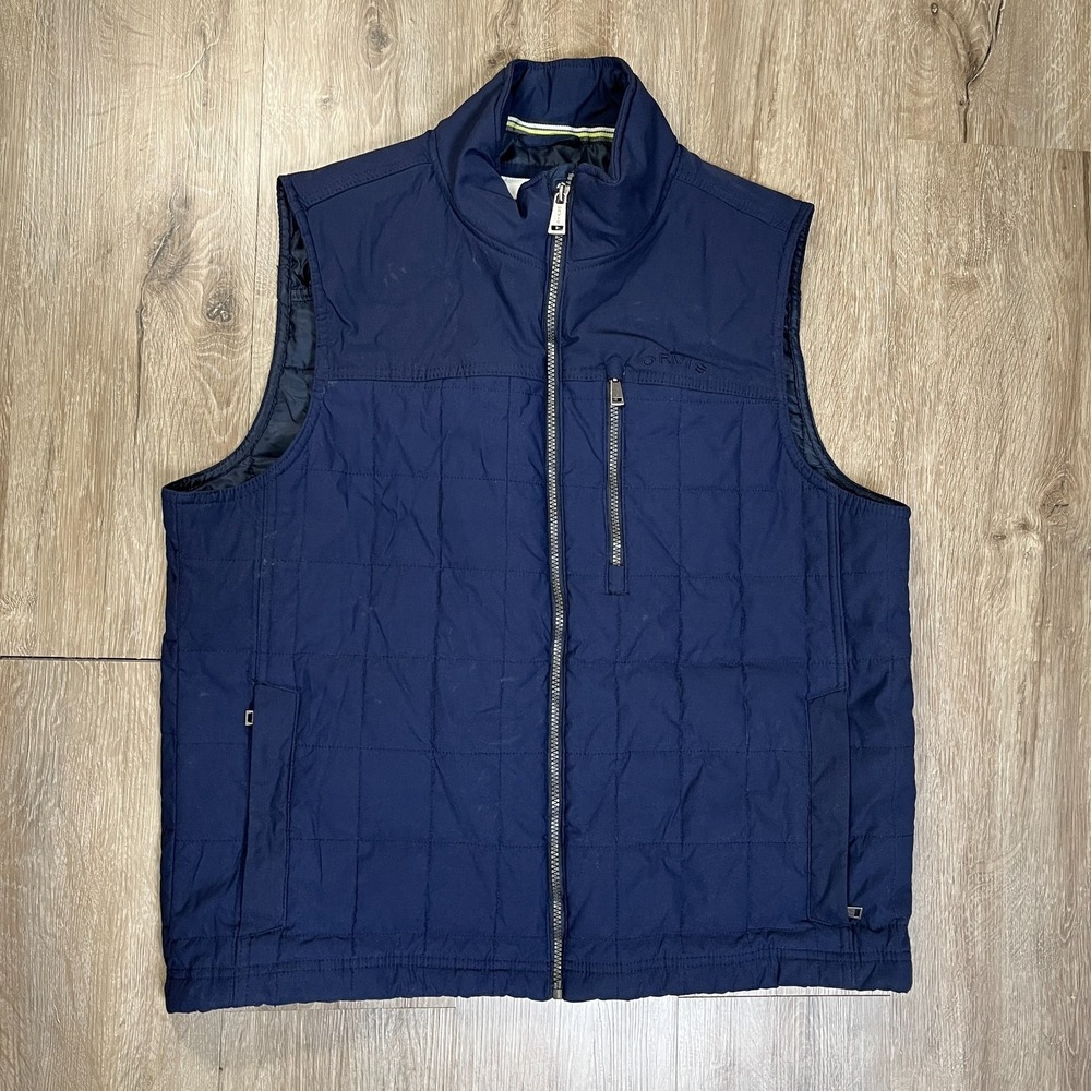 Orvis Men's Quilted Full-Zip Insulated Vest Navy Blue Large Full Zip